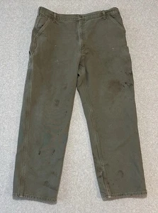 Carhartt Men's Green Loose Original Fit B111 MOS Flannel 42x32 Carpenter Pants - Picture 1 of 18