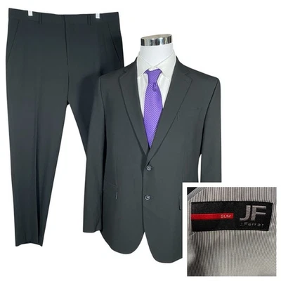 J Ferrar Black 2 Piece Slim Fit Suit 42R/44R W38L30 Polyester Stretch Business - Image 1 of 4