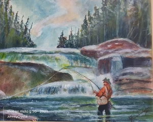 Pintura de pesca deportiva vintage de colección pesca con mosca acuarela Howakowski? - Imagen 1 de 6