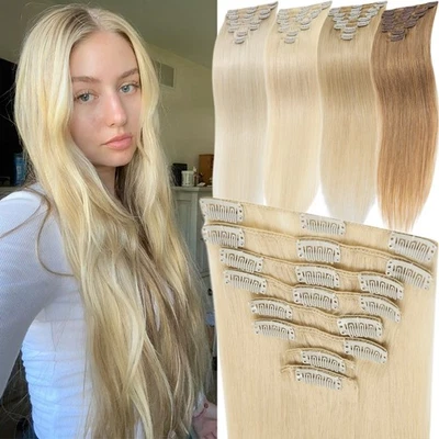 Clipe CLEARANCE em extensões de cabelo 100% cabelo humano remy cabeça cheia loiro 8 peças - Imagem 1 de 4