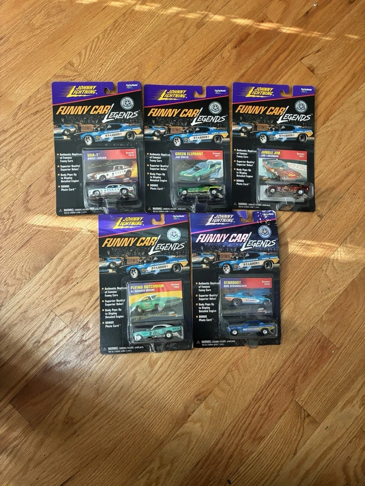 Rare - (5) Vintage Johnny Lightning Funny Car Legends 1/64 Diecast Collection - Image 1 of 4