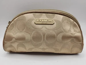 Coach Dome Cosmetic Case Beige In Signature Canvas Purple Lining - Picture 1 of 9