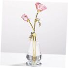 Crystal Rose Flowers Figurines Home Decor Glass Roses with Stems, Crystal Pink