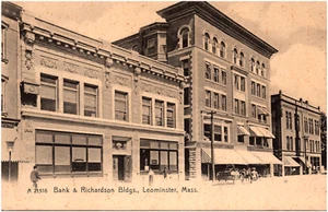 Bank & Richardson Buildings in Leominster Massachusetts MA 1900s Postcard UDB - Picture 1 of 2