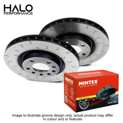 HALO Fiesta ST Front Grooved Brake Discs and Mintex Brake Pads 1.6 ST180 ST200
