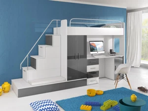 Hochbett Kinderbett mit Schreibtisch und Schrank! Jugendbett Raj V Modernes Bett - Bild 1 von 6