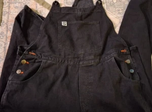 Lucy and Yak Organic washed black denim long overalls AU20 women dungarees - Picture 1 of 5