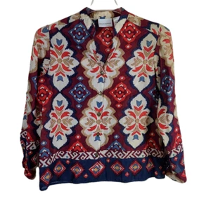 Alfred Dunner Women's sz 8 Multi Color Blouse Top Floral LS V Neck Button Front - Picture 1 of 3