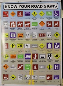 KNOW YOUR ROAD SIGNS vintage rare poster 25"X35.50" NOS (B792) - Picture 1 of 3