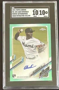 2021 TOPPS CHROME JAZZ CHISHOLM AQUA REFRACTOR AUTO ROOKIE RC 191/199 @ SGC 10 - Picture 1 of 3