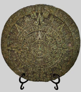 Mayan Aztec Sun Calendar Green Crush Malachite Stone Mexican Wall Hang Art 13” - Picture 1 of 7