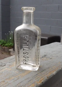Vintage Frostilla Fragrant Lotion Embossed Clear Glass Antique Bottle - Picture 1 of 5