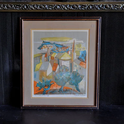 GEORGES LAMBERT - VINTAGE LITHOGRAPH FRENCH VILLAGE ARTISTS PROOF PENCIL SIGNED - Image 1 of 4