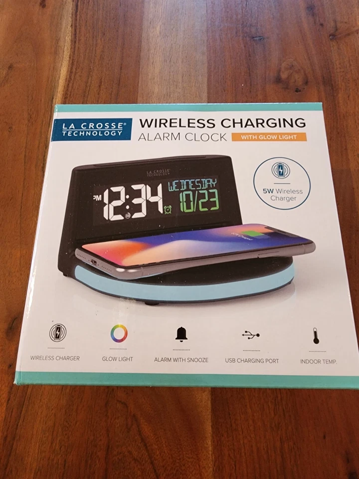 La Crosse Technology 617-148 Wireless Charging Alarm Clock With Glowing Light BA