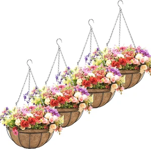 4 Pack Hanging Planters 14 Inch Metal Hanging Planter Basket Flower Pots with Co - Picture 1 of 12