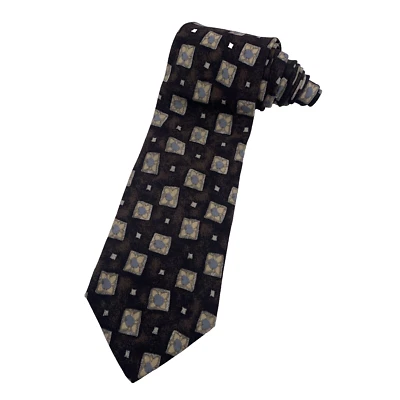 Gravata masculina HUGO BOSS malha geométrica preta e marrom 100% seda feita na Itália - Imagem 1 de 4