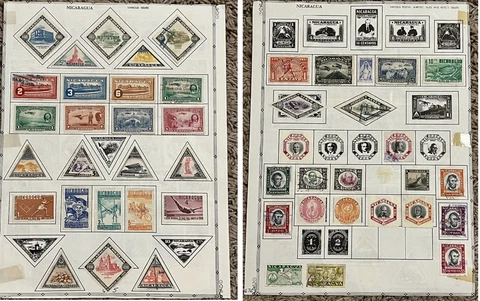 EARLY NICARAGUA STAMPS LOT ON ALBUM PAGE 2 SIDES, MINT, USED, TRIANGLES, DIAMOND Cover