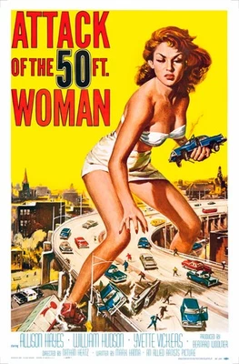 ATTACK OF THE 50 FOOT WOMAN (1958) 27"x41" pôster clássico de filme de ficção científica 1 folha!! - Imagem 1 de 4