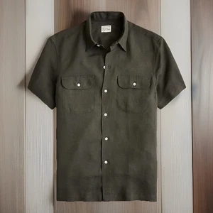 J. Crew Men’s Short-sleeve Viscose-linen Blend Brown Shirt Size Small - Picture 1 of 7