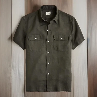 J. Crew Men’s Short-sleeve Viscose-linen Blend Brown Shirt Size Small - Image 1 of 4