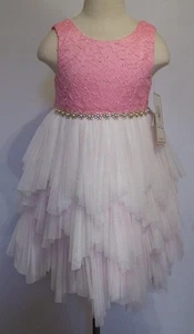 Couture Princess Coral Ivory Handkerchief Formal Wedding Rhinestone Dress 4 5 - Picture 1 of 4