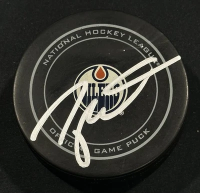 Taylor Hall Signed Edmonton Oilers Official Game Puck Autographed Auto PSA COA - Image 1 of 2