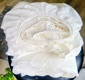 Portofino White Scallop 100% Cotton Percale 200TC Queen Sheets Made In Italy - Picture 1 of 6