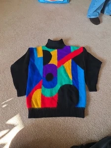 Vintage Rafaella Geometrisch Abstrakt Angora Kaninchenfell Rollkragen Pullover Gr. S - Bild 1 von 6