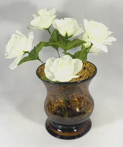 Schildpatt Kunst Glas Vase Bernstein Braun 6" Mundgeblasen Sockel Sockel MCM Stil - Bild 1 von 8