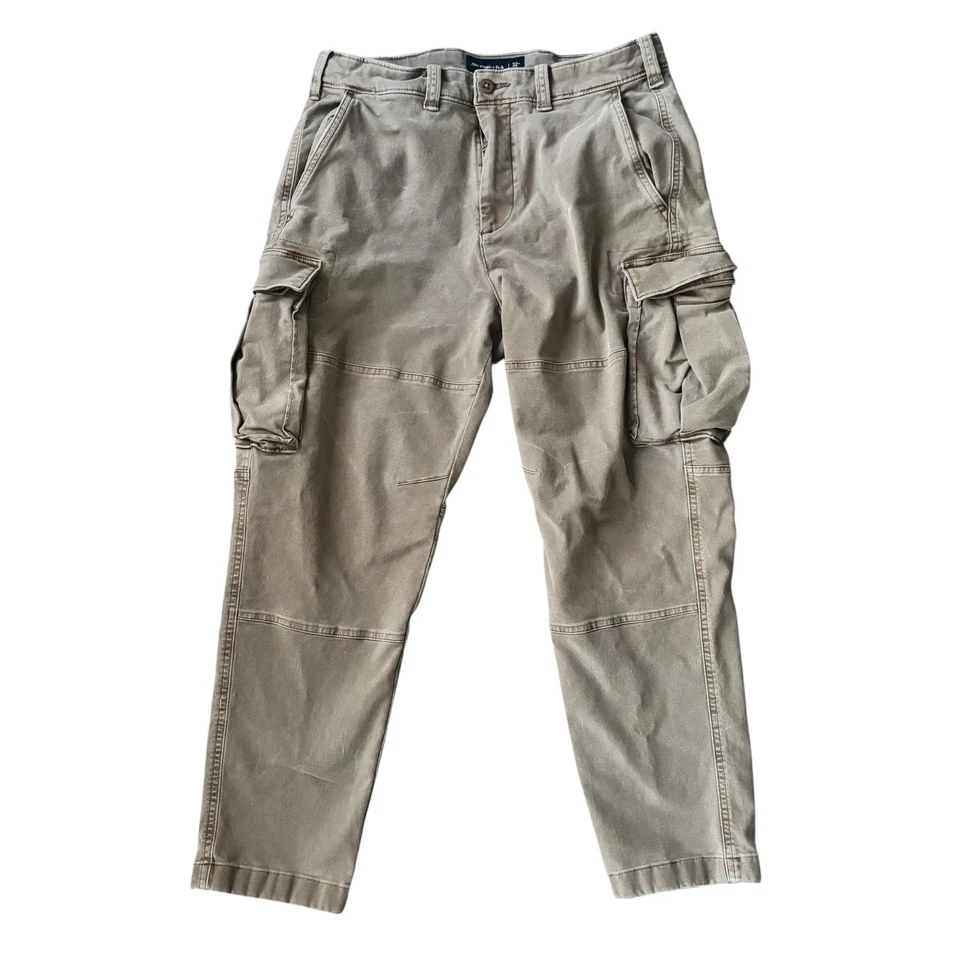 Calça cargo masculina de lona Abercrombie And Fitch tamanho 32x30 verde oliva cinza Y2K - Imagem 1 de 4