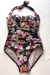 Seafolly Womens Swimsuit 10 Black Floral Roses One Piece Moulded Cup Beach Swim - Bild 1 von 14