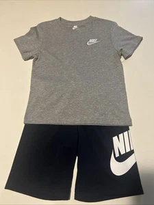 Nike Boys Shortset Size 7 Gray/Blue NWT Cotton - Picture 1 of 6