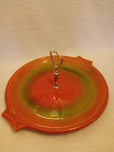 California Pottery P308 Orange & Green Serving Dish Silver Handle 11" Diameter - Picture 1 of 6