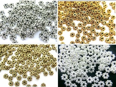 100 -1000 Daisy Spacer 4mm rund Metallperlen Blume Farbwahl Zwischenperlen Perle - Bild 1 von 4