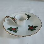 Lefton China Holly Berry Christmas Candl Stick Holder