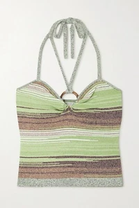 VERONICA BEARD Velza Embellished Striped Knitted Halter neck Top, Size M, NWT - Picture 1 of 7