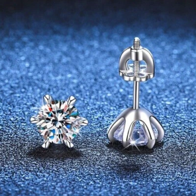 Aretes de moissanita de 9 mm con pétalo de 4 quilates de plata 925 maciza real para hombre Foto 1 de 4
