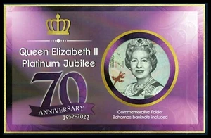 Carpeta Conmemorativa 70 Aniversario Reina Isabel II 2022 con Billete Bahamas - Imagen 1 de 3