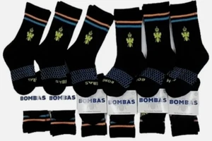 6 Pair Bombas Crew Socks blck MultiColor Honeycomb Arch Cushioned Knit Kids SM - Picture 1 of 5