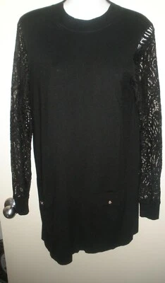 #726 Dress L INC International Concepts Black Lace Sleeves Sweater - Image 1 of 4