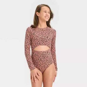Protector contra erupciones de una pieza Art Class para niñas manchas de leopardo nuevo con etiquetas - Imagen 1 de 3
