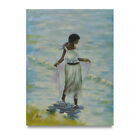 NY Art - 12x16 femme caribéenne à la plage peinture à l'huile originale sur toile - Vente !