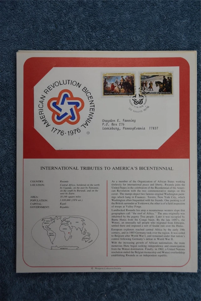 1975 Tributes to America's Bicentennial Souvenir Card - Rwanda - Image 1 of 1