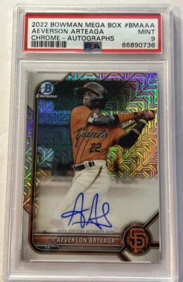 PSA 9 2022 Bowman Chrome Aeverson Arteaga Mojo Refractor Auto #BMA-AA Mega Box - Image 1 of 2