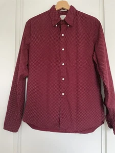 J Crew Mens Shirt Stretch Cotton Size Medium Maroon Red/White Polka Dot - Picture 1 of 10