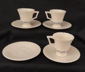 Lenox Priscilla 3er Set Demitasse Tassen & 4 Untertassen Blau Rosa Blumen Hergestellt in den USA - Bild 1 von 7