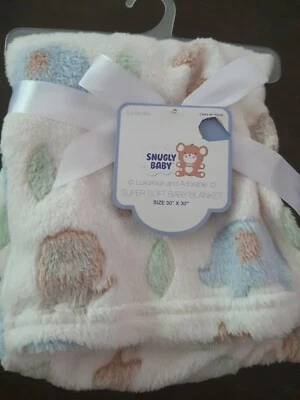 Snugly Baby 全新带标签 2017 大象长颈鹿毯 Lovey 蓝色绿色 Whit 安全 HTF — 第 1/4 张图片