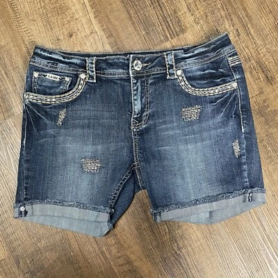 Shorts jeans LA Idol Bling tamanho 11 W:33 L:6 97% algodão 3% elástico elástico - Imagem 1 de 4