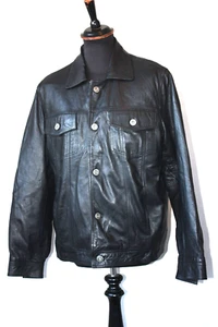 Vintage super soft black leather trucker biker jacket size XL greaser rockabilly - Picture 1 of 17
