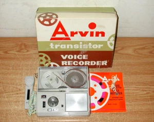 VINTAGE ARVIN DELUXE 4 TRANSISTOR REEL-TO-REEL VOICE RECORDER MODEL 87L08 W/ BOX - Picture 1 of 15